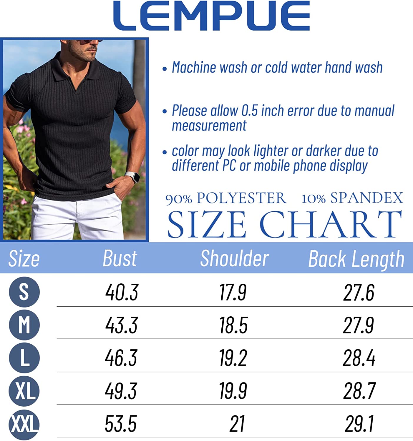 Lempue Mens V Neck t Shirts Slim Fit Muscle Polo Shirts for Men Short Sleeve Dry Fit Golf Shirts Casual Stylish Cloths - Image 5